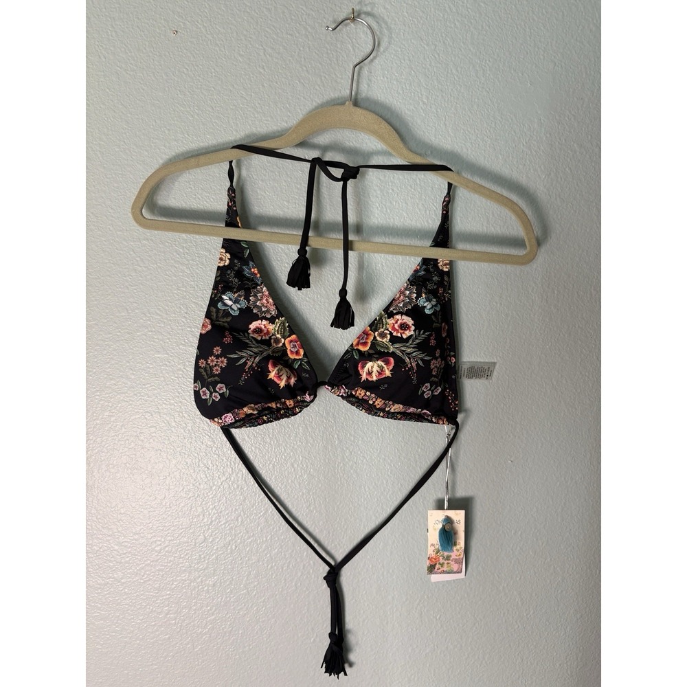 NWT Johnny Was Ari Halter Bikini Top L Large Floral Boho Tassel Swimwear UPF 50